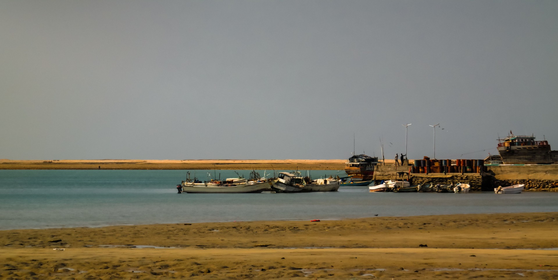 Panorama of Berbera port and beach with boats Somalia